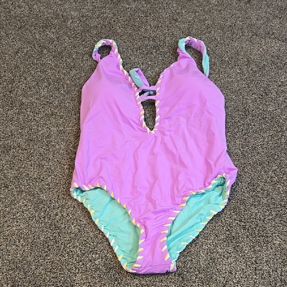 NWOT Becca Women Purple and Green Swimsuit One Piece Sz M - Picture 1 of 6